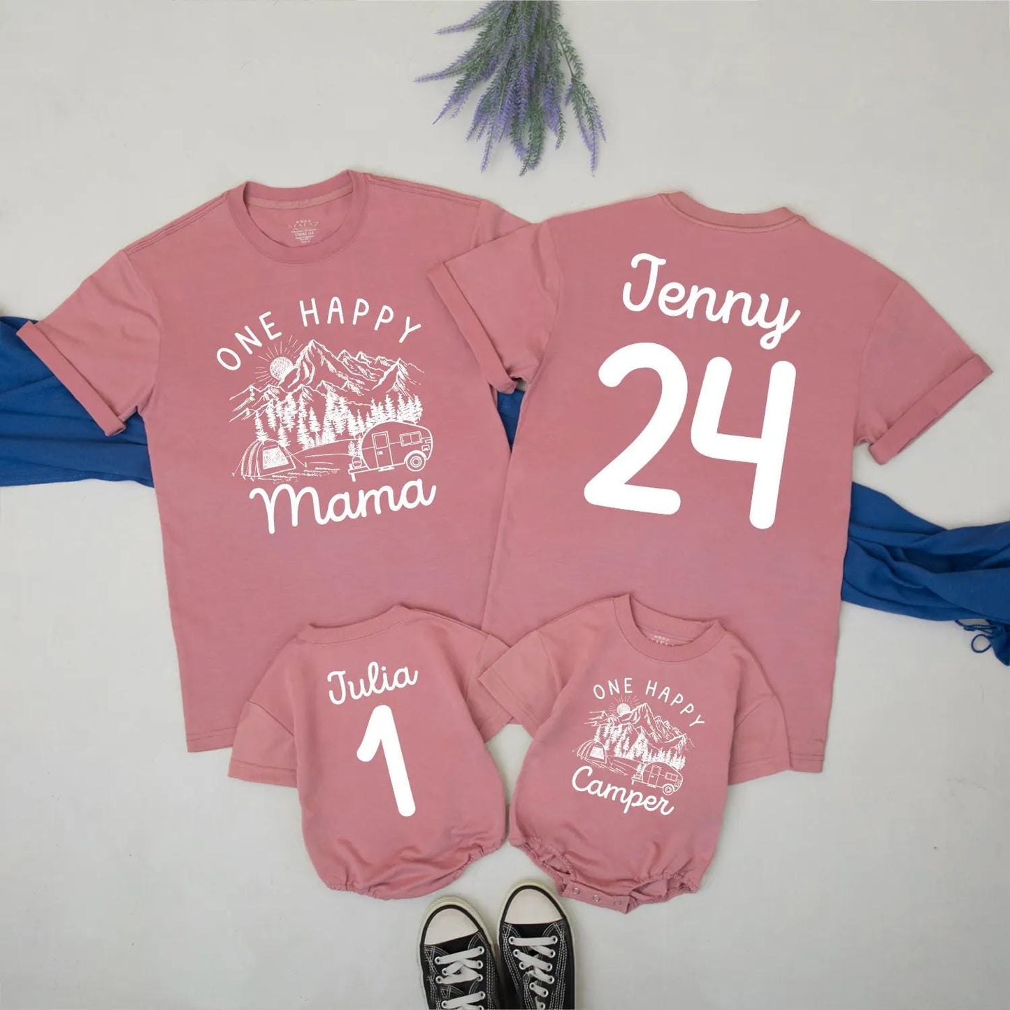 One Happy Camper Birthday Shirt & Romper for Family Camping Trips Fun First Birthday Party Outfit Coordinating Mommy and Me