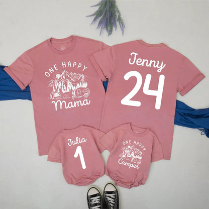One Happy Camper Birthday Shirt & Romper for Family Camping Trips Fun First Birthday Party Outfit Coordinating Mommy and Me