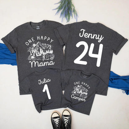 One Happy Camper Birthday Shirt & Romper for Family Camping Trips Fun First Birthday Party Outfit Coordinating Mommy and Me