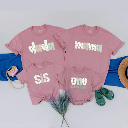 Mallard Duck Family Matching Shirt One Lucky Duck First Birthday Outfit Vintage Gingham Retro Tee Clothes Custom Family Party Gift