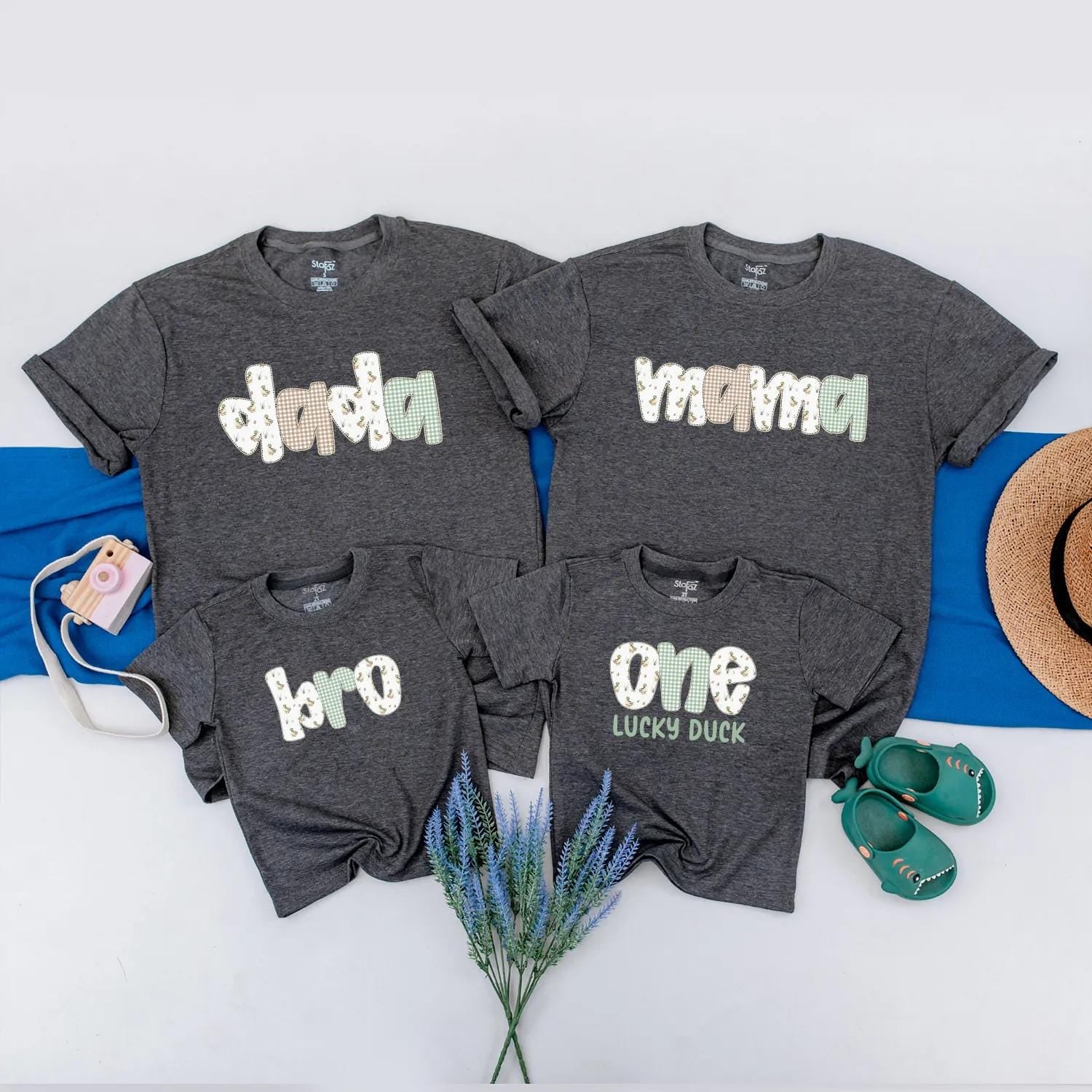 Mallard Duck Family Matching Shirt One Lucky Duck First Birthday Outfit Vintage Gingham Retro Tee Clothes Custom Family Party Gift