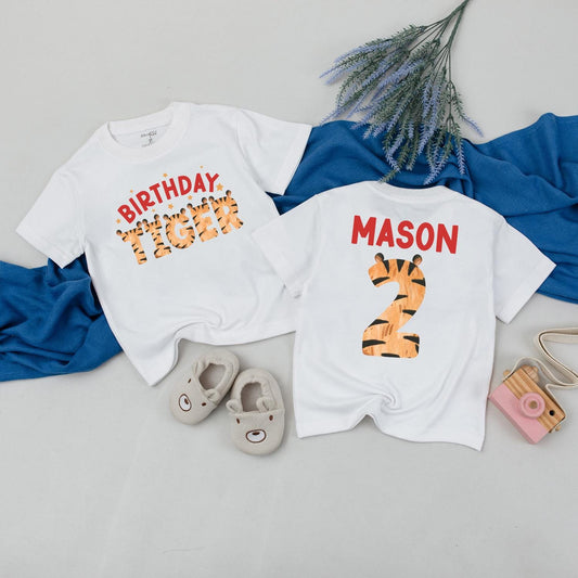 Personalized Tiger Birthday Family Shirt Wild Jungle Animal Matching Outfits First Birthday Boy Tee Party Celebration