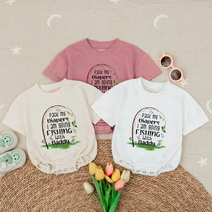 Pack My Diapers I'm Going Fishing With Daddy Baby Boy Romper Short Sleeve Outdoor Celebration Gift