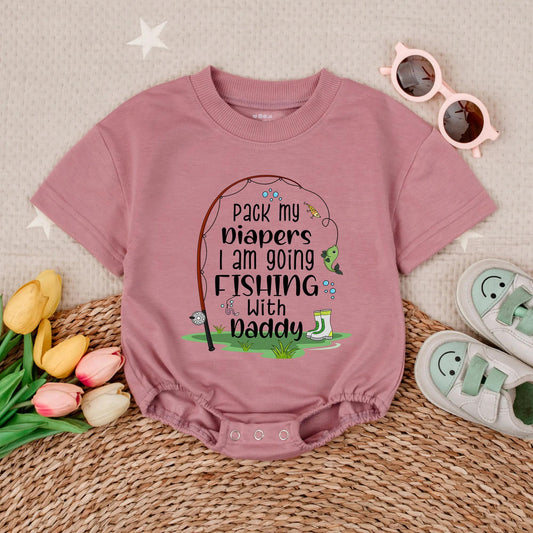 Pack My Diapers I'm Going Fishing With Daddy Baby Boy Romper Short Sleeve Outdoor Celebration Gift