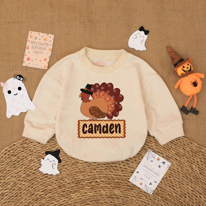 Personalized Little Turkey Baby Boy Romper Thanksgiving Infant Bodysuit Autumn Fall Baby Clothes My First Thanksgiving Gift
