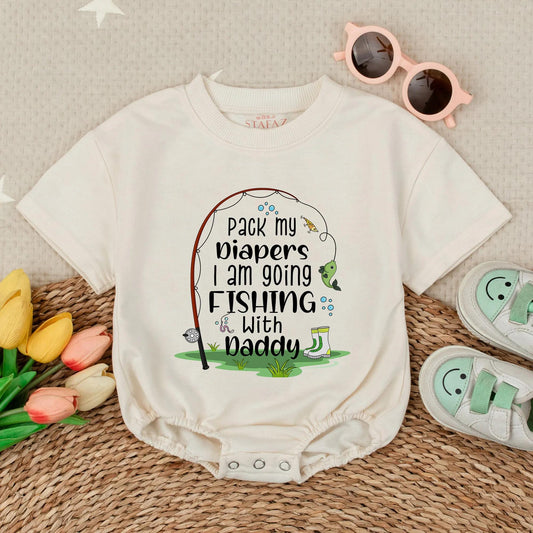Pack My Diapers I'm Going Fishing With Daddy Baby Boy Romper Short Sleeve Outdoor Celebration Gift