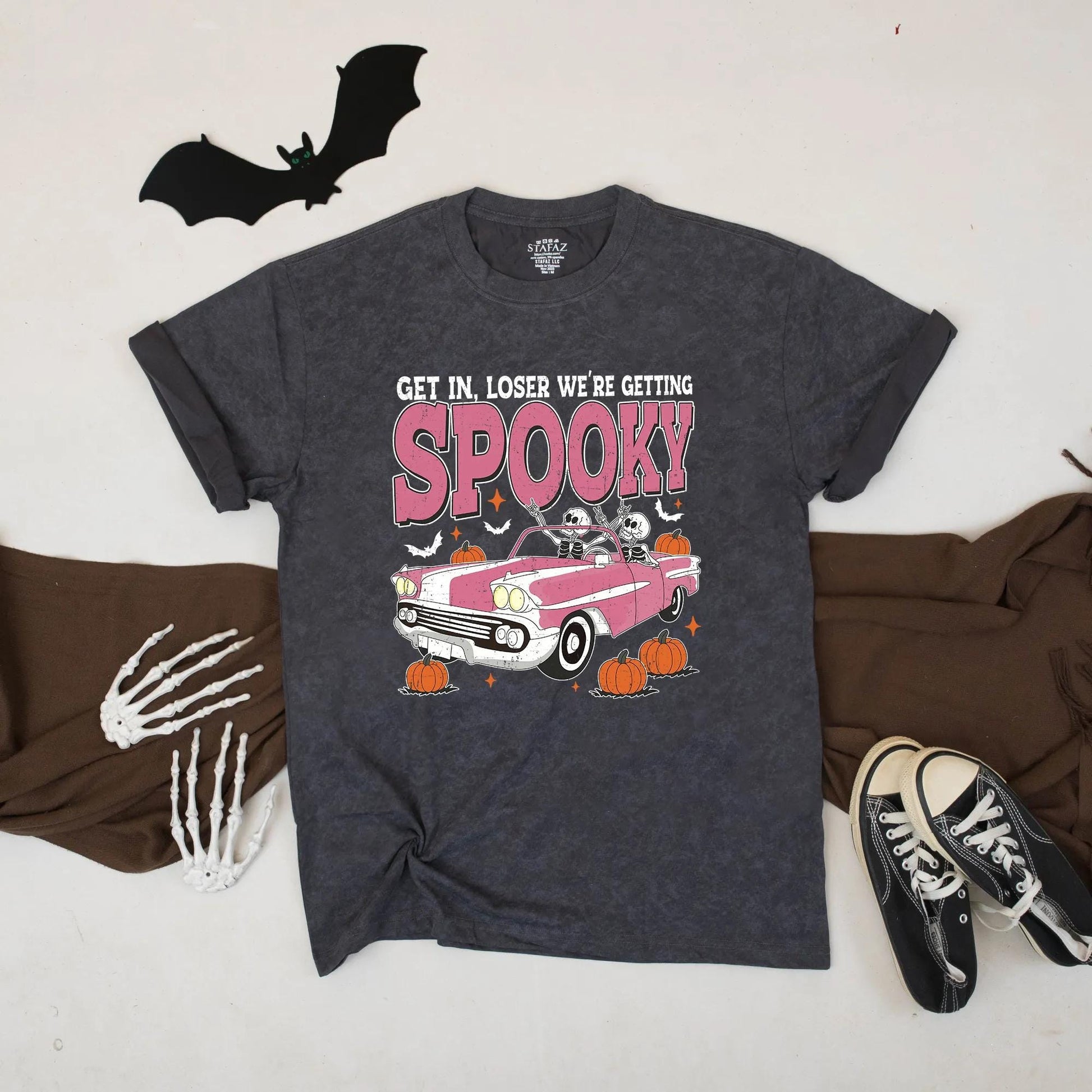 Get In, Loser We're Getting Spooky Pink Retro Halloween Car Shirt, Spooky Couple Tee, Fall Party Outfit