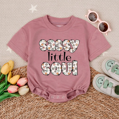 Sassy Little Soul Short Sleeve Bubble Romper Funny Toddler Girl Shirt Adorable Baby Shower Gift Retro Vibes Cute Kids Clothing