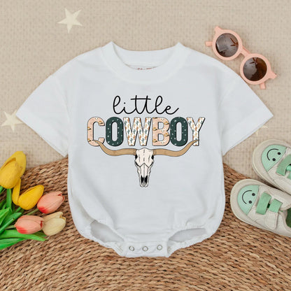 Little Cowboy Bubble Romper for Baby Boy: Western-Inspired Outfit, Country Baby Clothes, Newborn Shower Gift, Soft Bodysuit (Short Sleeve)