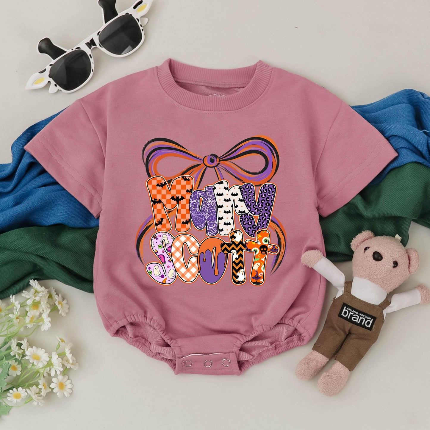 Personalized Halloween Baby Girl Romper Custom Name Spooky Season Cute Ghost Bow First Halloween Outfit Baby Shower Gift