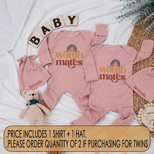 Womb Mates Funny Twin Baby Rompers Cute Matching Newborn Clothes Custom Baby Shower Gift Best Friend Twin Outfits
