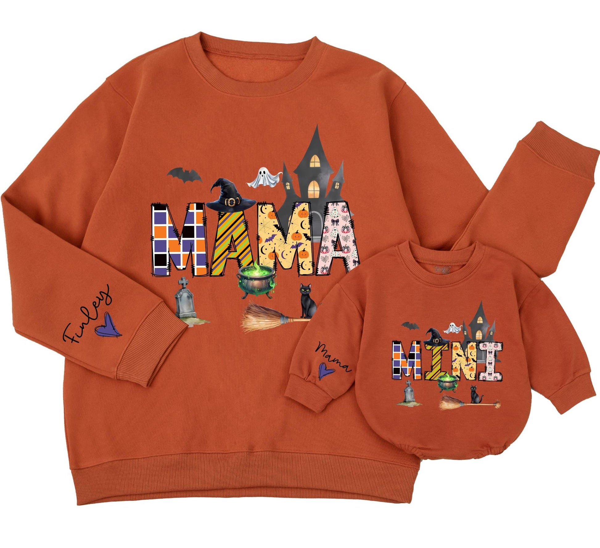 Custom Mama and Mini Halloween Sweatsuits Playful Pumpkin Ghost Matching Family Outfits Spooky Holiday Gifts
