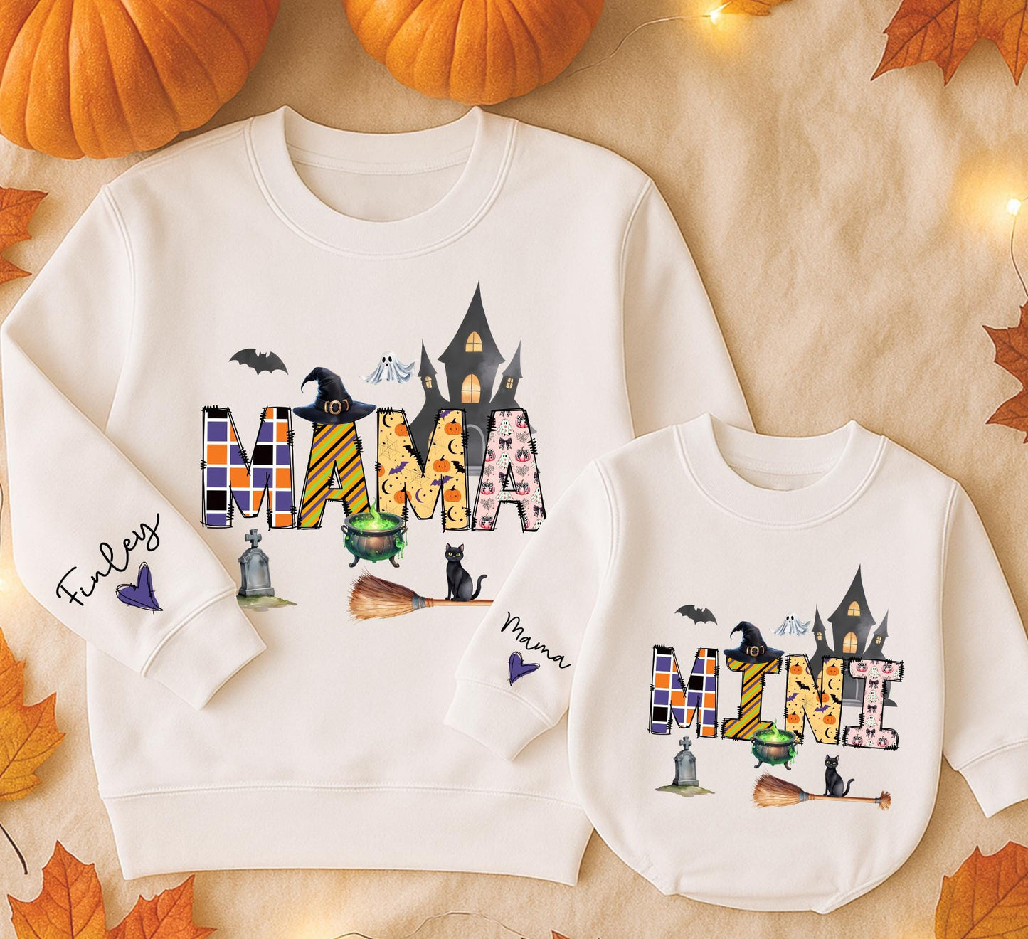 Custom Mama and Mini Halloween Sweatsuits Playful Pumpkin Ghost Matching Family Outfits Spooky Holiday Gifts
