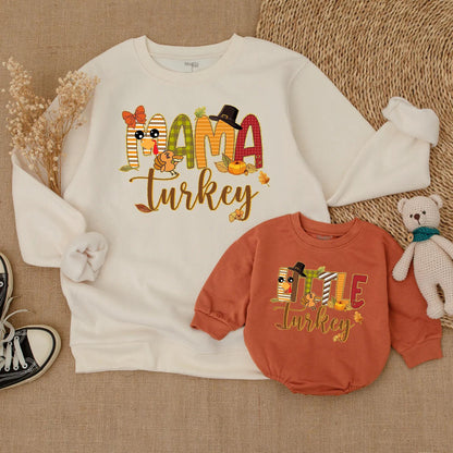 Matching Family Thanksgiving Sweatshirts, Funny Turkey Day Outfits! Cute Cartoon Turkey, Pumpkins & Leaves Design, Personalized Fall Dinner Apparel