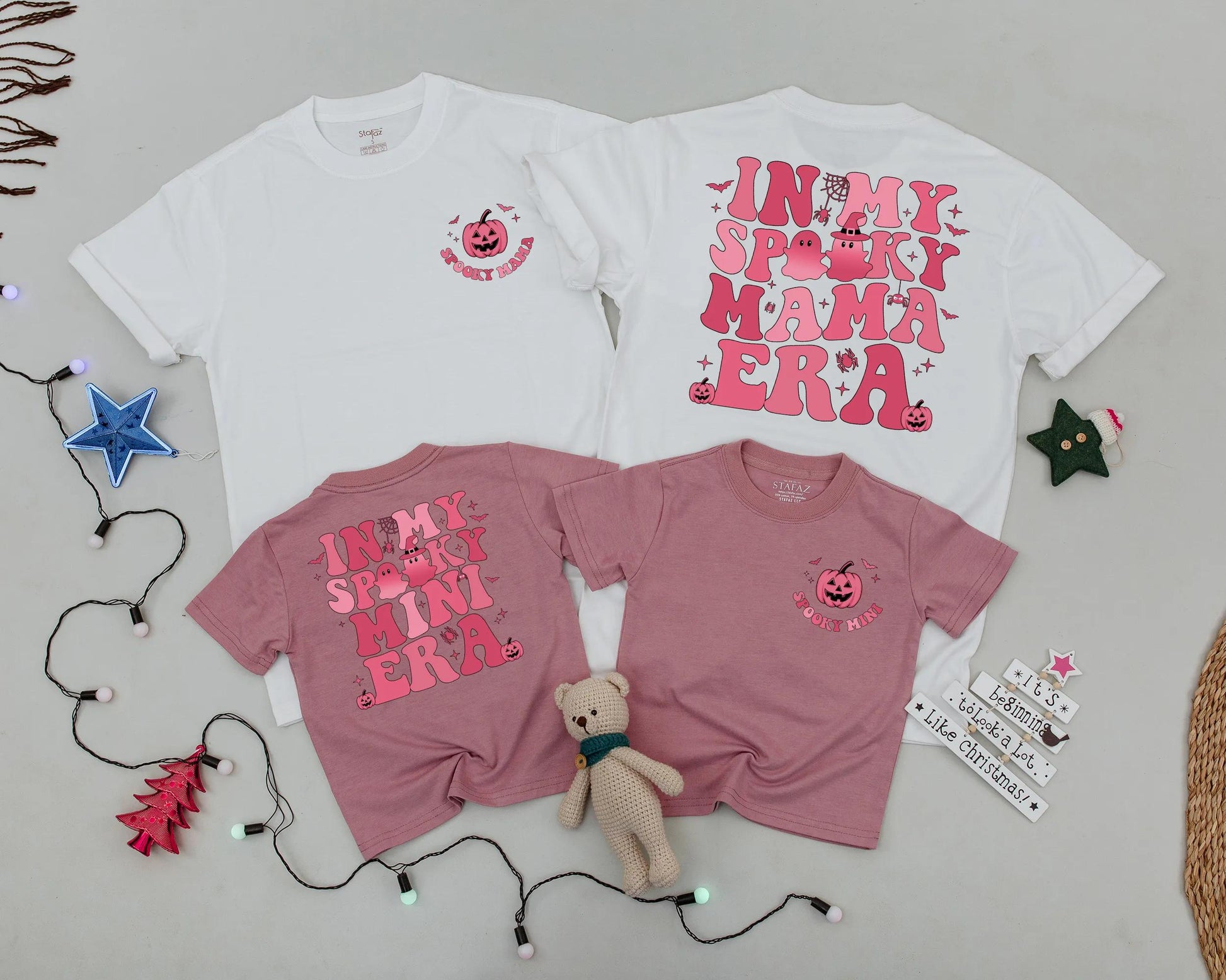Spooky Mama & Mini Matching Halloween Shirts, Retro Pink Bats & Pumpkins In My Era Family Outfit, Cute Mom & Baby Gift