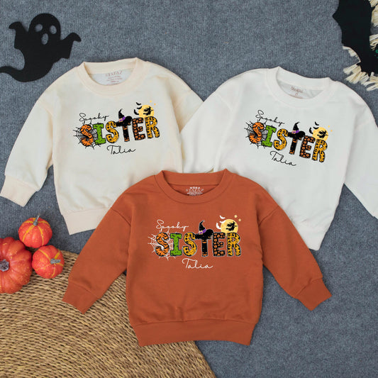 Spooky Sister Toddler Sweatshirt Girly Pumpkin Halloween Costume Baby Boo Fall Autumn Outfit