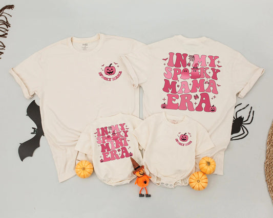 Spooky Mama & Mini Matching Halloween Shirts, Retro Pink Bats & Pumpkins In My Era Family Outfit, Cute Mom & Baby Gift