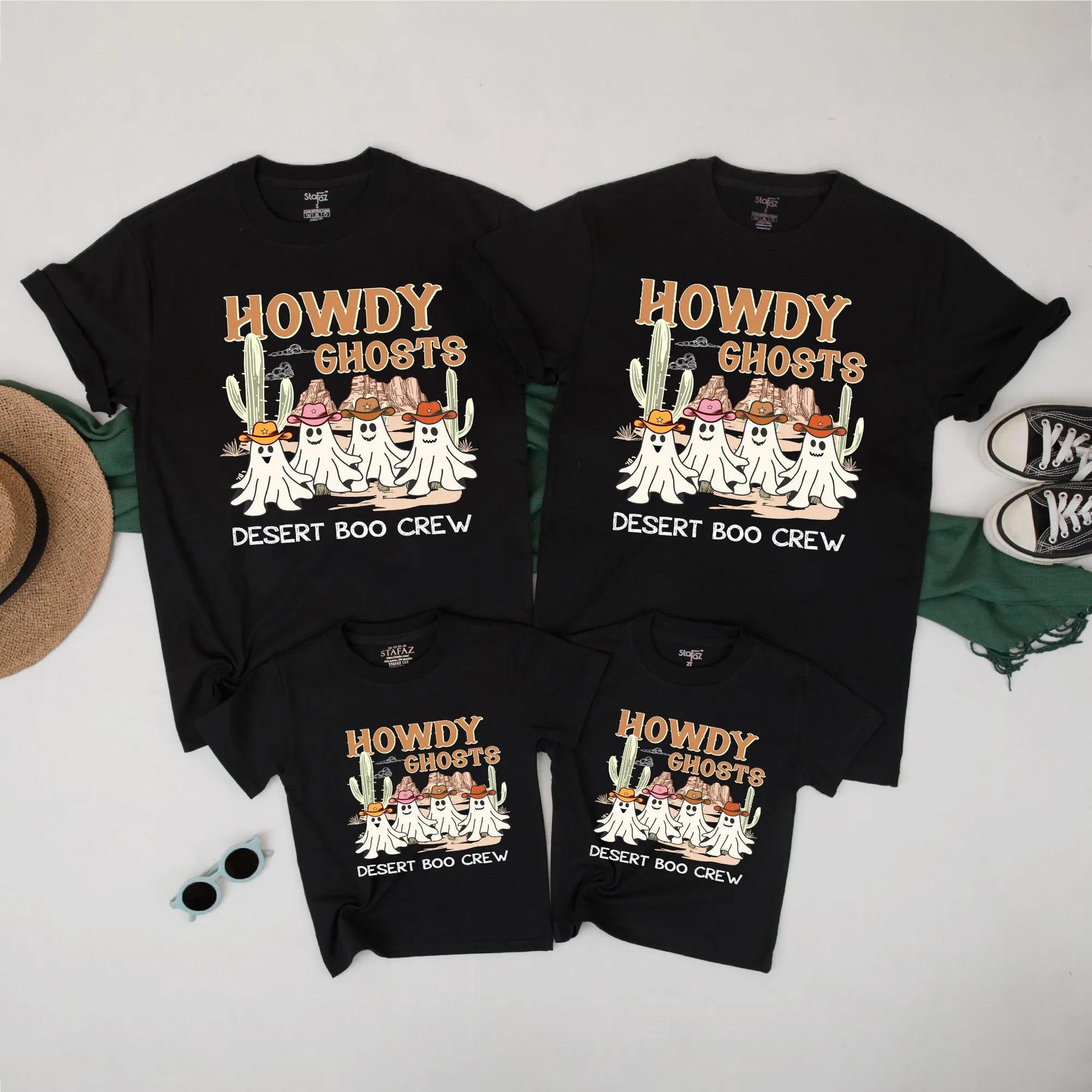 Howdy Ghosts Matching Family Western Halloween Shirts Cute Desert Boo Crew Fall Outfits for Mom Dad Kids