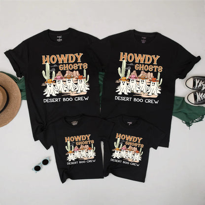 Howdy Ghosts Matching Family Western Halloween Shirts Cute Desert Boo Crew Fall Outfits for Mom Dad Kids