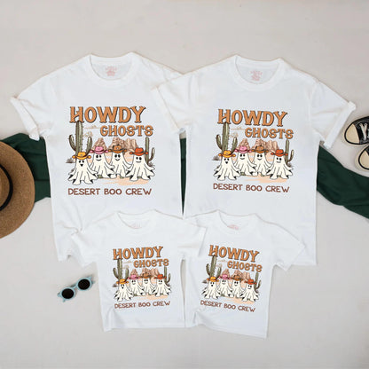 Howdy Ghosts Matching Family Western Halloween Shirts Cute Desert Boo Crew Fall Outfits for Mom Dad Kids