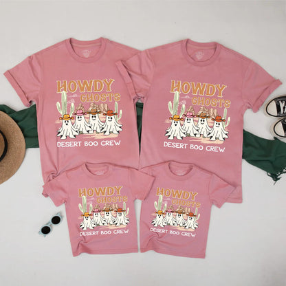 Howdy Ghosts Matching Family Western Halloween Shirts Cute Desert Boo Crew Fall Outfits for Mom Dad Kids