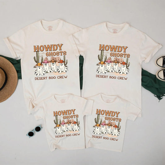 Howdy Ghosts Matching Family Western Halloween Shirts Cute Desert Boo Crew Fall Outfits for Mom Dad Kids