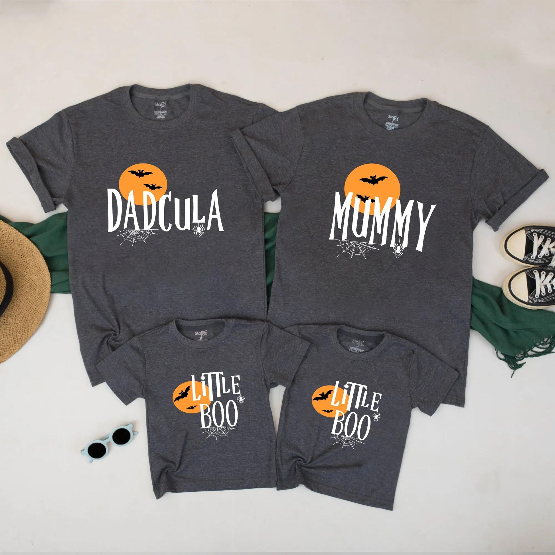 Matching Halloween Family Shirts - Dadcula, Mummy & Little Boo Tees with Spooky Bats & Moon - Cute & Fun Family Halloween Outfits