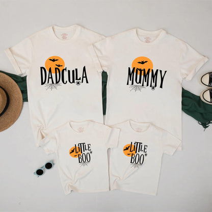 Matching Halloween Family Shirts - Dadcula, Mummy & Little Boo Tees with Spooky Bats & Moon - Cute & Fun Family Halloween Outfits
