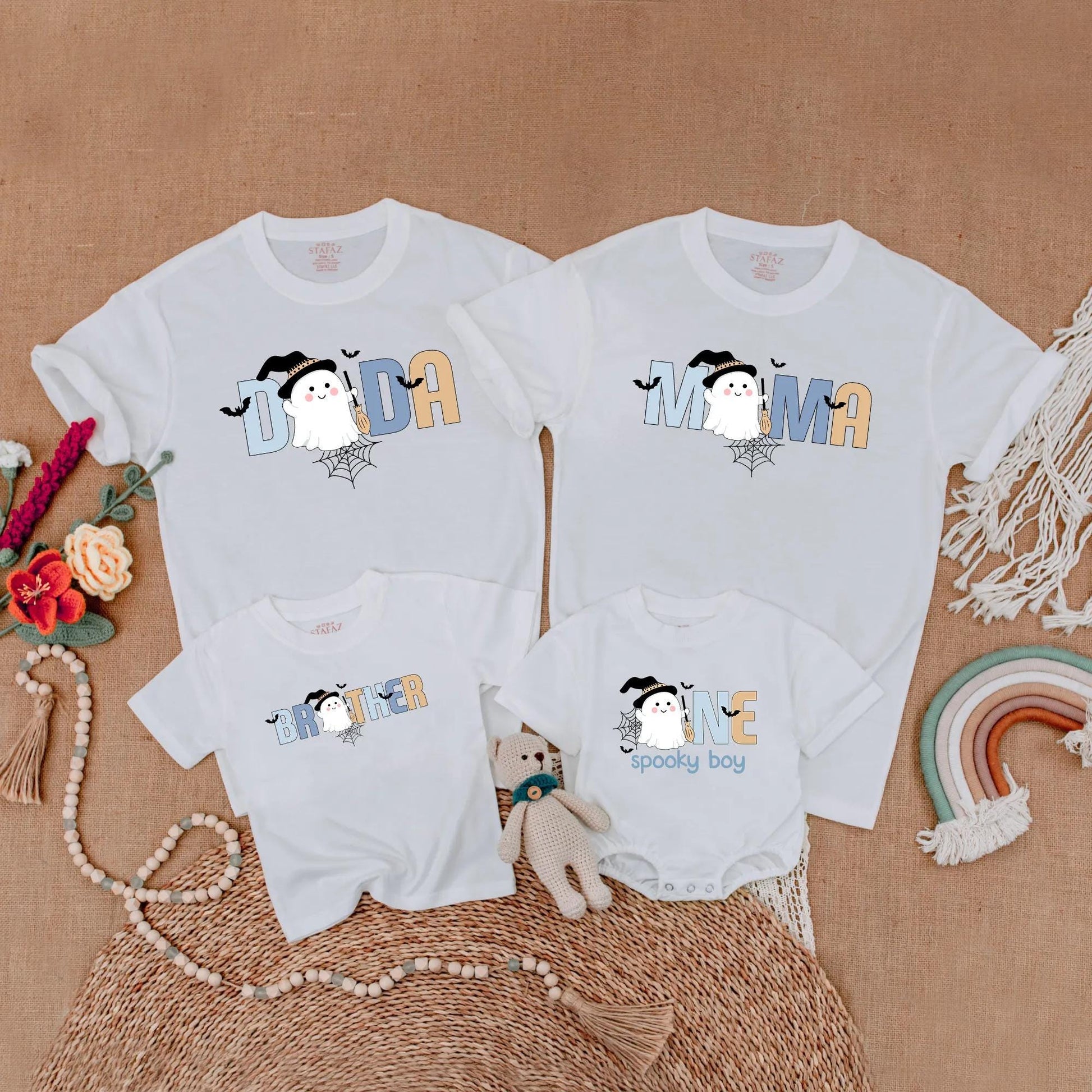 Spooky One Birthday Boy Matching Family Shirts Halloween Ghost Witch Party Outfit  First Birthday Cute Pastel Dada Mama Brother Tee 1st Halloween