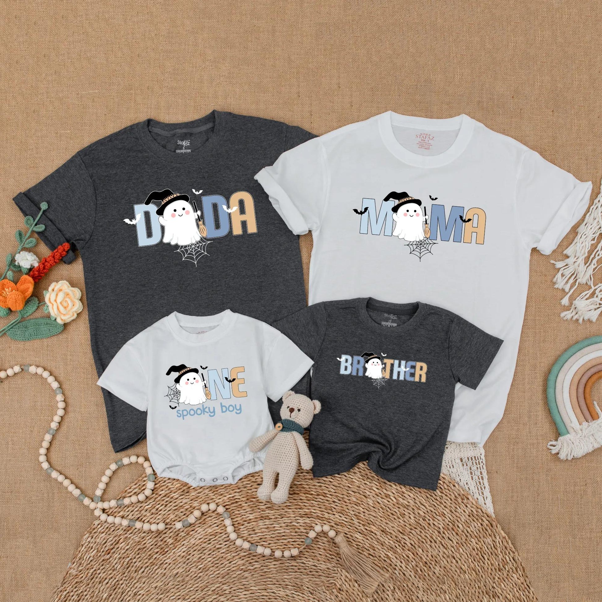 Spooky One Birthday Boy Matching Family Shirts Halloween Ghost Witch Party Outfit  First Birthday Cute Pastel Dada Mama Brother Tee 1st Halloween
