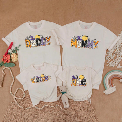 Spooky Spiderweb Birthday Family Matching Shirts Daddy Mommy Brother One Halloween Costume First Birthday Gift