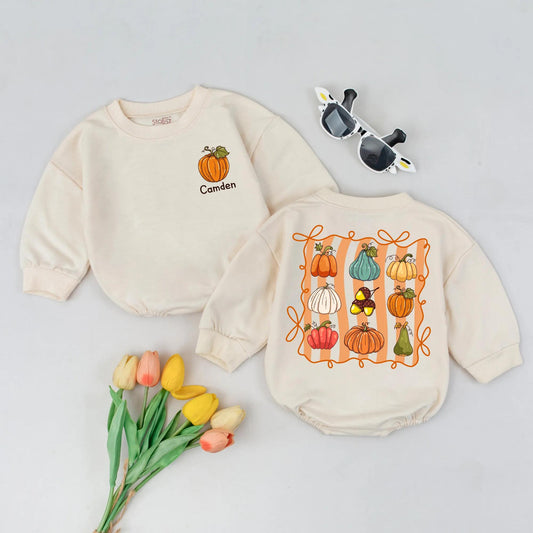 Personalized Pumpkin Name Romper Custom Fall Baby Outfit Cute Autumn Clothes for Girls First Halloween Thanksgiving Gift