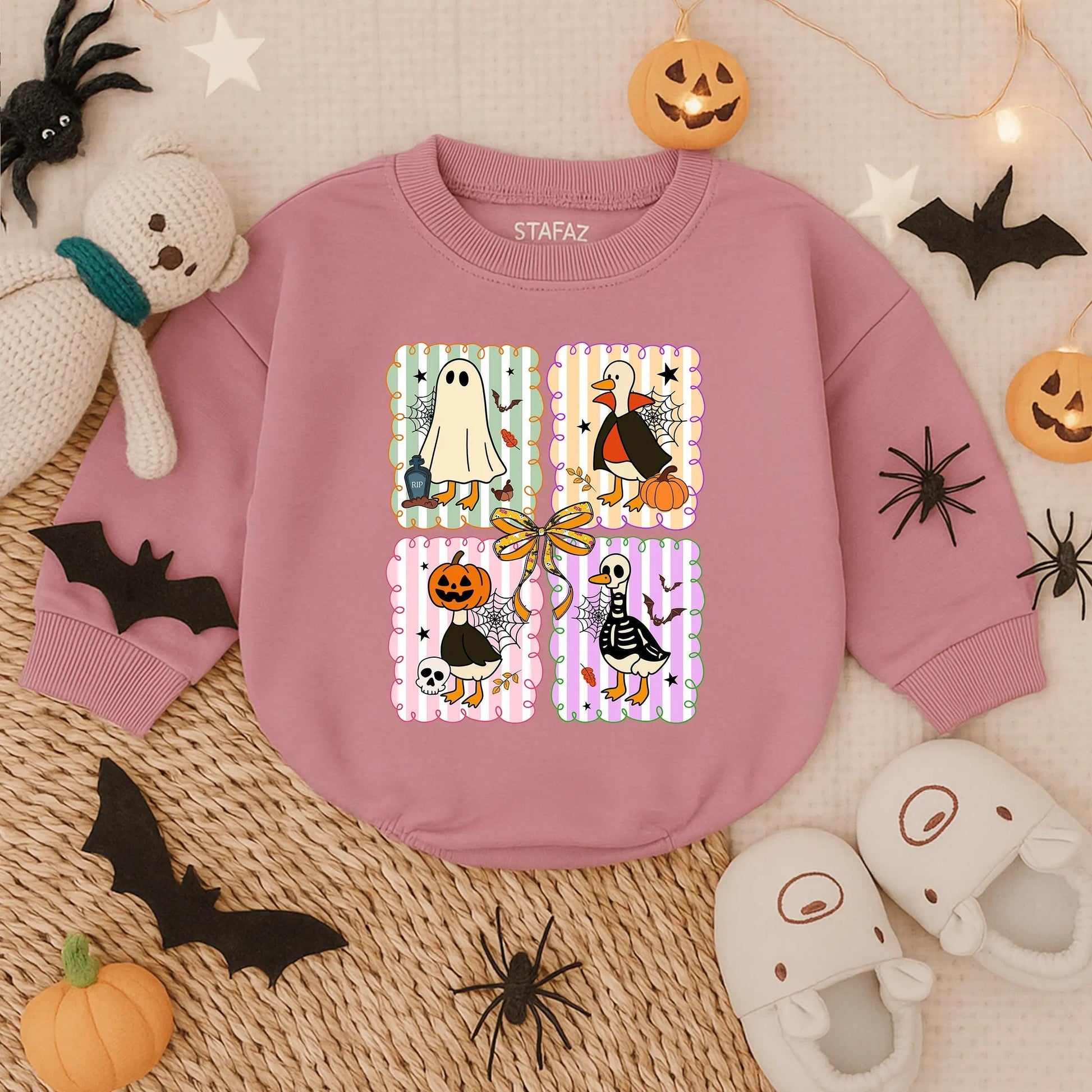 Spooky Goose Baby Romper Sweatshirt Cute Halloween Cartoon Funny Goose Baby Outfit Fall Toddler Gift