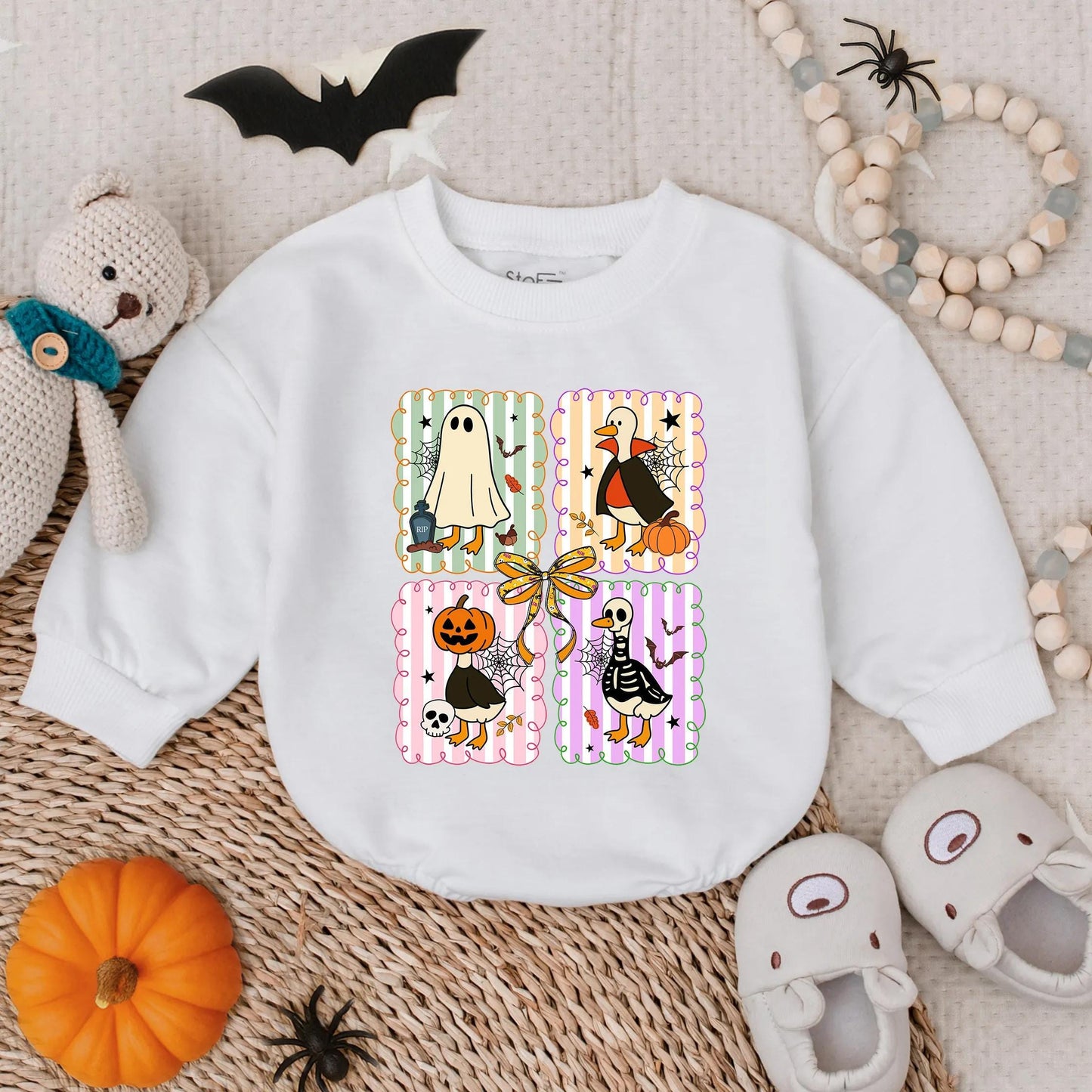 Spooky Goose Baby Romper Sweatshirt Cute Halloween Cartoon Funny Goose Baby Outfit Fall Toddler Gift