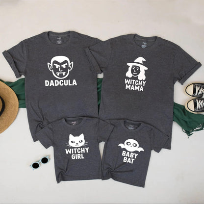 Dadcula Mummy Witchy Girl Baby Bat Matching Halloween Shirts Spooky Family TShirt Cute Fall Outfit Idea