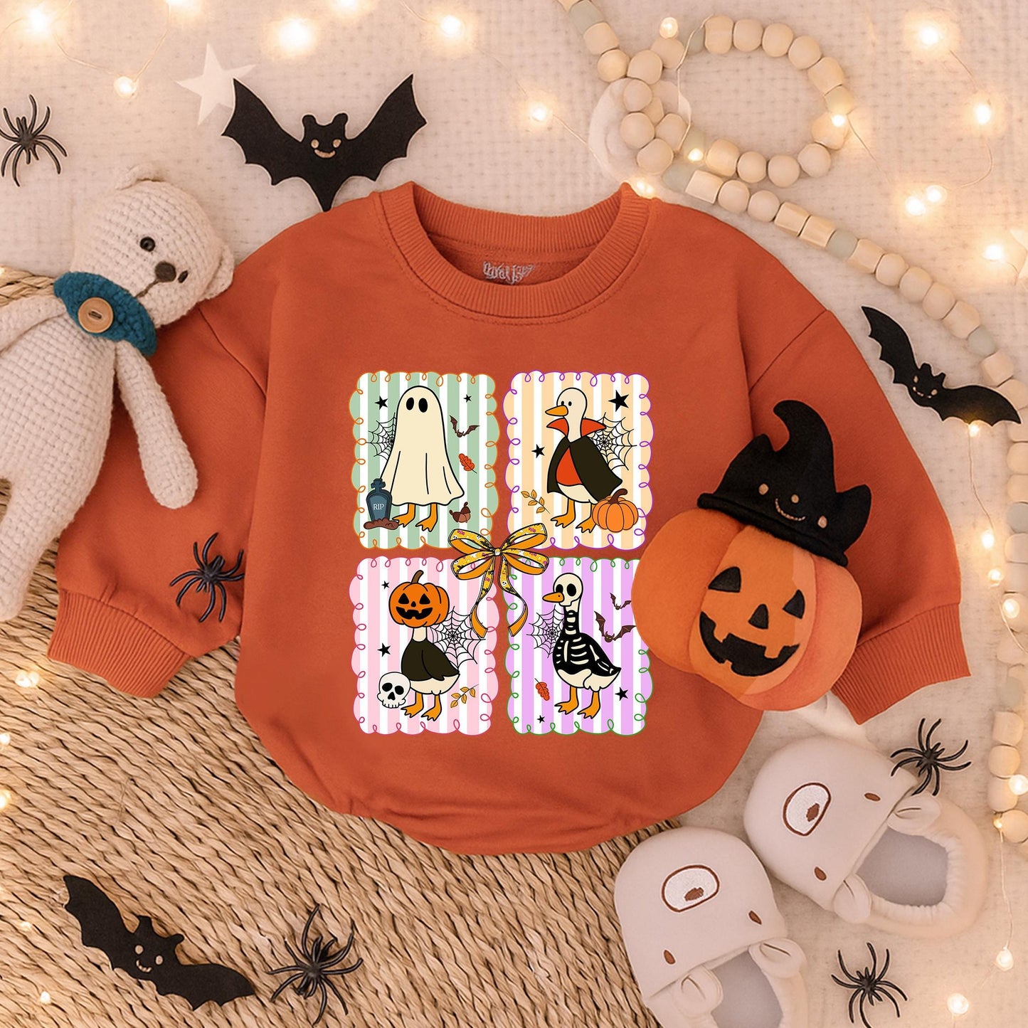 Spooky Goose Baby Romper Sweatshirt Cute Halloween Cartoon Funny Goose Baby Outfit Fall Toddler Gift