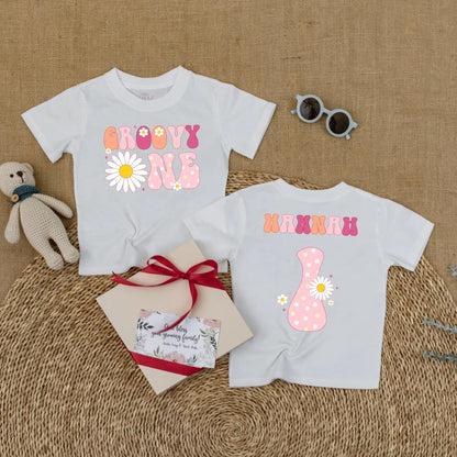 Groovy One Birthday Baby Romper, Boho Daisy First Birthday Outfit for Girl, Retro 70s Style, Pink Orange Purple, One Year Old Gift