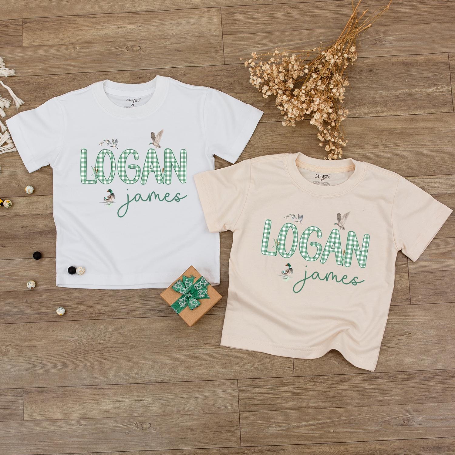 Custom Logan James Green Checkered Romper Cute Flying Duck Baby Gift 1st Birthday Outfit Toddler