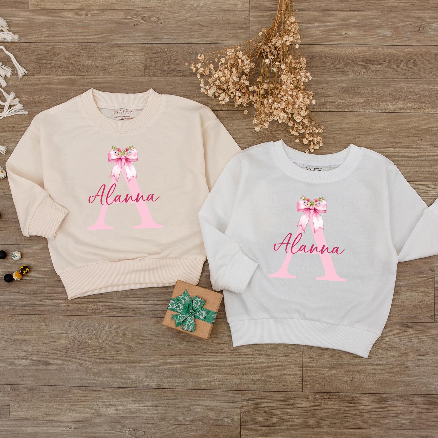 Personalized Baby Girl Pink Initial A Alanna Name Outfit Romper Bodysuit Cute Bow Flowers Newborn Gift Baby Shower Long Short Sleeve
