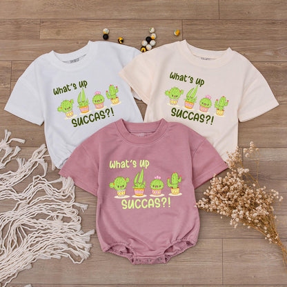 What's Up Succas Baby Outfit, Funny Cactus Romper, Unique Baby Shower Gift, Playful Infant Bodysuit, Green Yellow, Cute First Birthday Present
