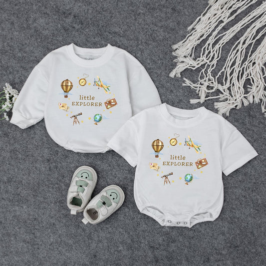 Little Explorer Baby Romper Watercolor Adventure Awaits Outfit Cute Travel Clothes Gender Neutral Gift Idea Gold Stars