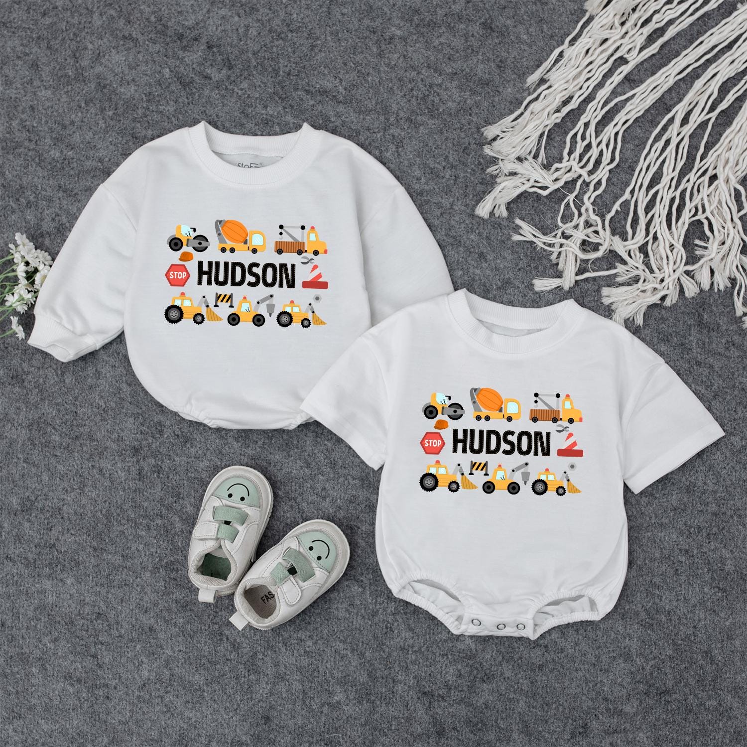 Construction Truck Baby Clothes Stop Hudson 2 Cartoon Yellow Orange Gray Red Toddler Birthday Outfit Cute Shower Gift Boy Outfit