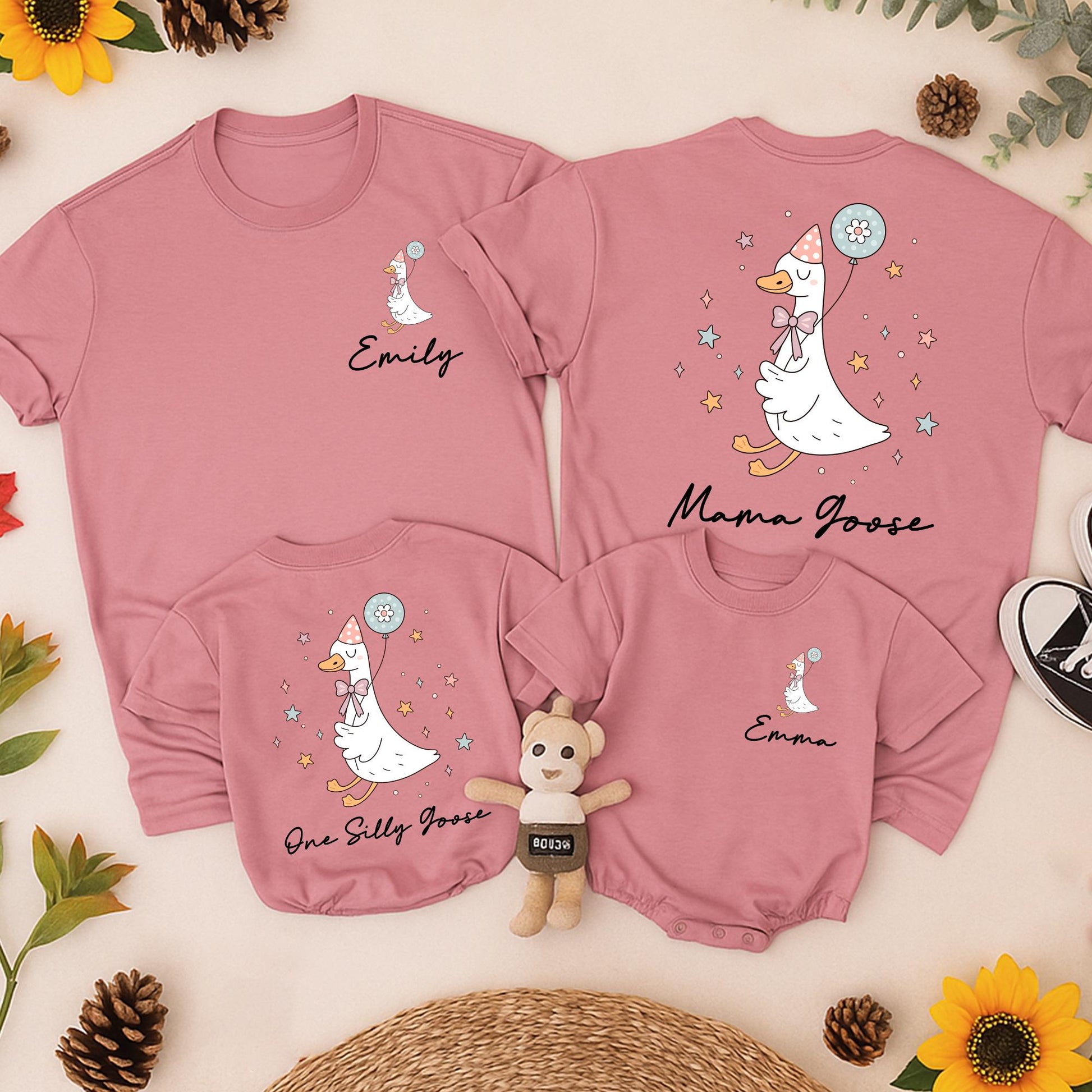 Matching Family Silly Goose Birthday Shirts with Cute Cartoon Goose Balloon Hat Design for Kids Adult Personalized Comfortable Tee