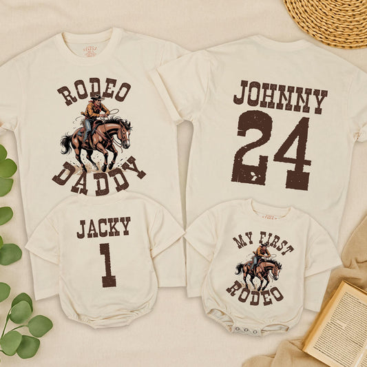 My First Rodeo 1st Birthday Family Matching Western Farm Party Outfits for Mama Daddy, Rustic Brown Vintage Cowboy Tee