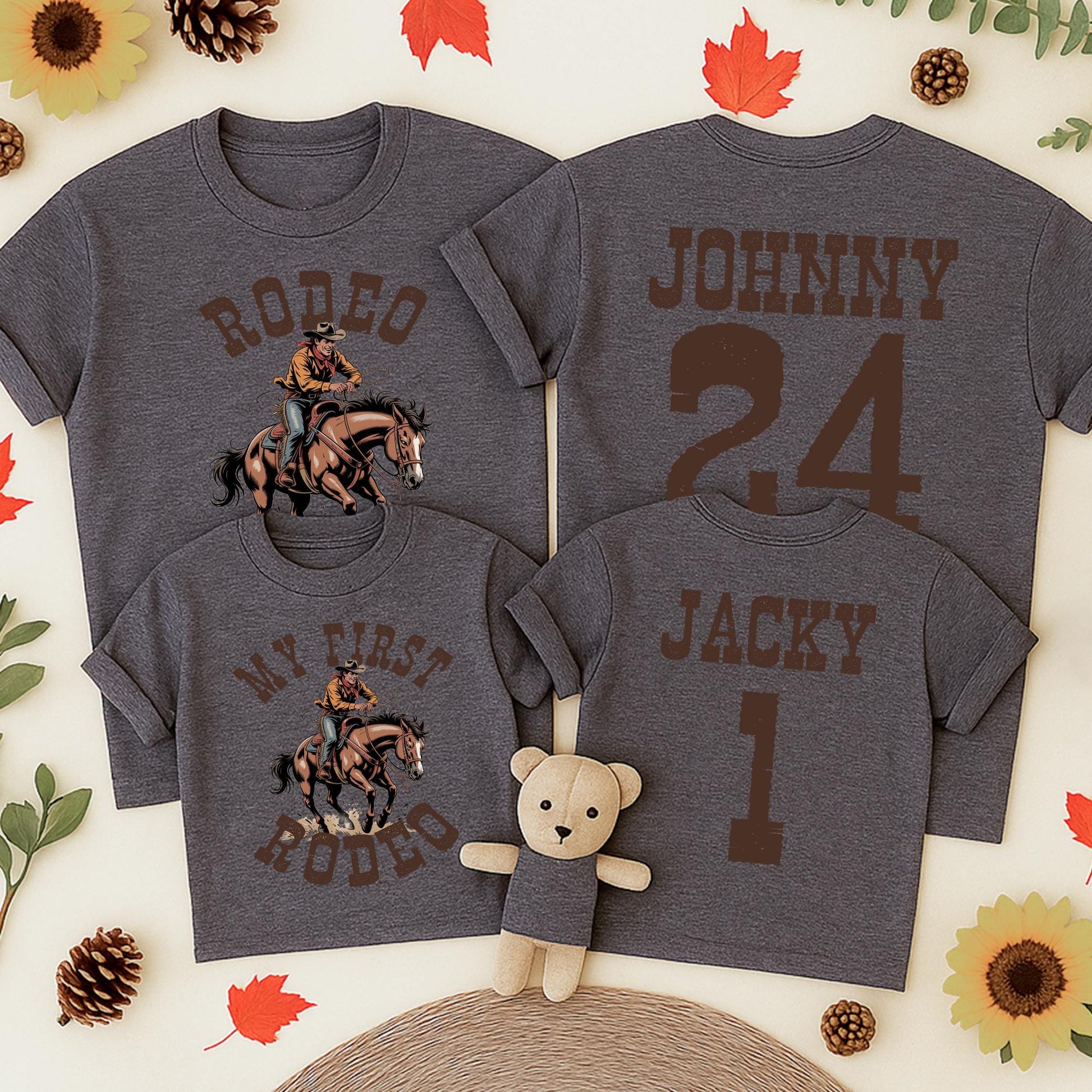 My First Rodeo 1st Birthday Family Matching Western Farm Party Outfits for Mama Daddy, Rustic Brown Vintage Cowboy Tee