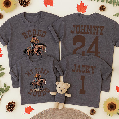My First Rodeo 1st Birthday Family Matching Western Farm Party Outfits for Mama Daddy, Rustic Brown Vintage Cowboy Tee