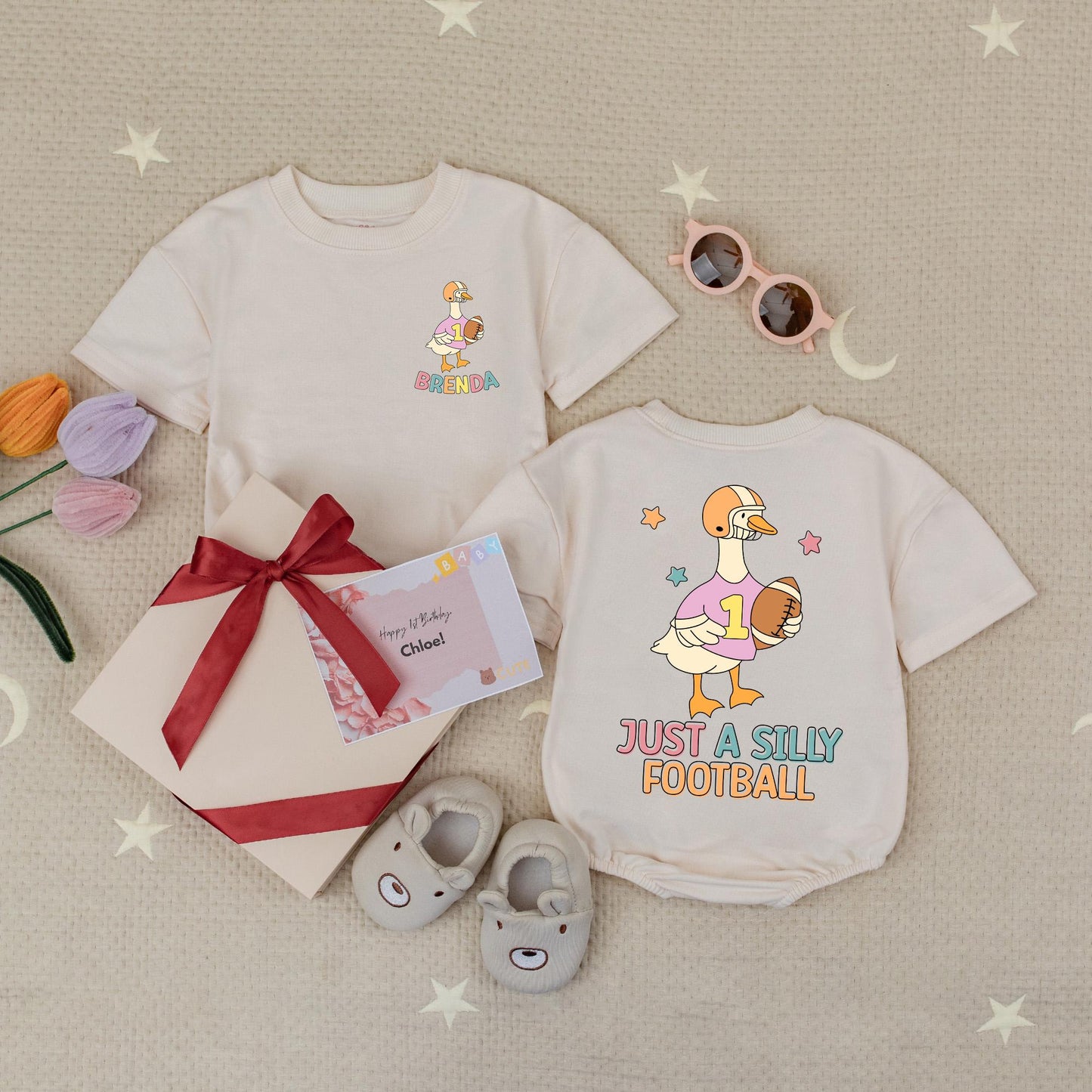 Custom Brenda Goose Football Romper Toddler Baby Game Day Outfit Fall Touch Down Season Silly Goose Shirt