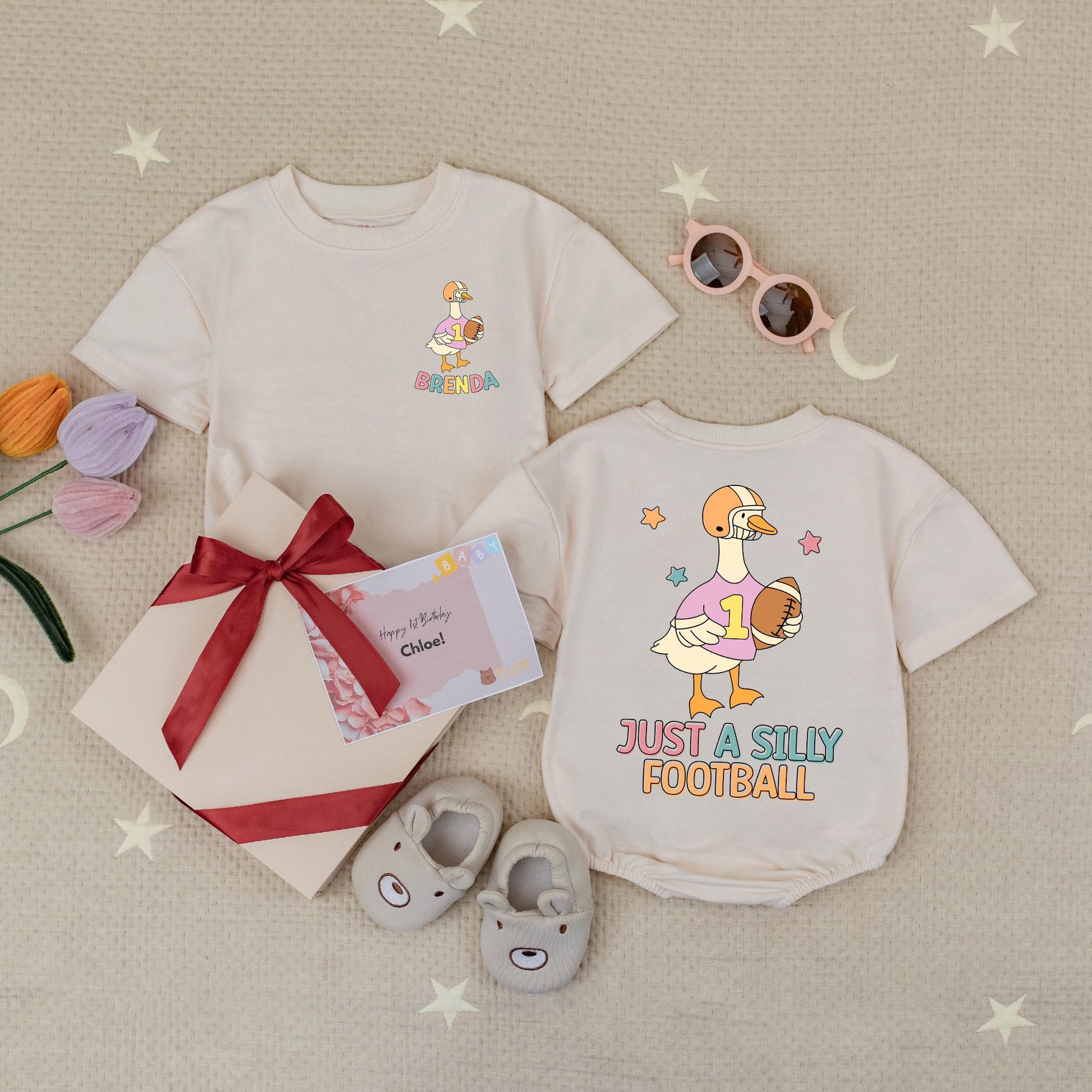 Custom Brenda Goose Football Romper Toddler Baby Game Day Outfit Fall Touch Down Season Silly Goose Shirt