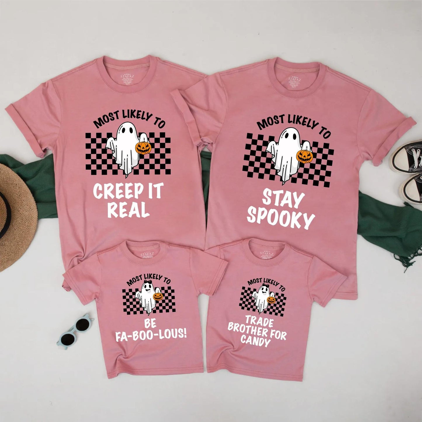 Spooky Little Ghost! Funny Halloween Kids T-Shirt - Most Likely To Series - Retro Checkerboard Tee - Cute Toddler Fall Outfit, Fa-Boo-Lous Style