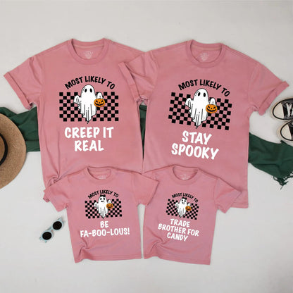 Spooky Little Ghost! Funny Halloween Kids T-Shirt - Most Likely To Series - Retro Checkerboard Tee - Cute Toddler Fall Outfit, Fa-Boo-Lous Style